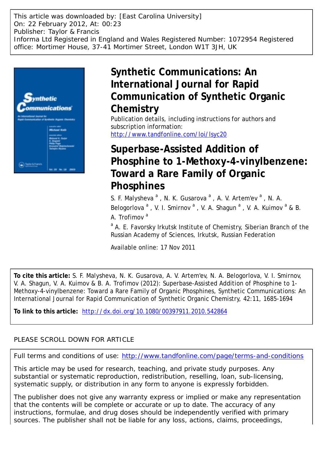 Superbase-Assisted Addition of Phosphine to 1-Methoxy-4-vinylbenzene: Toward a Rare Family of Organic Phosphines by unknow