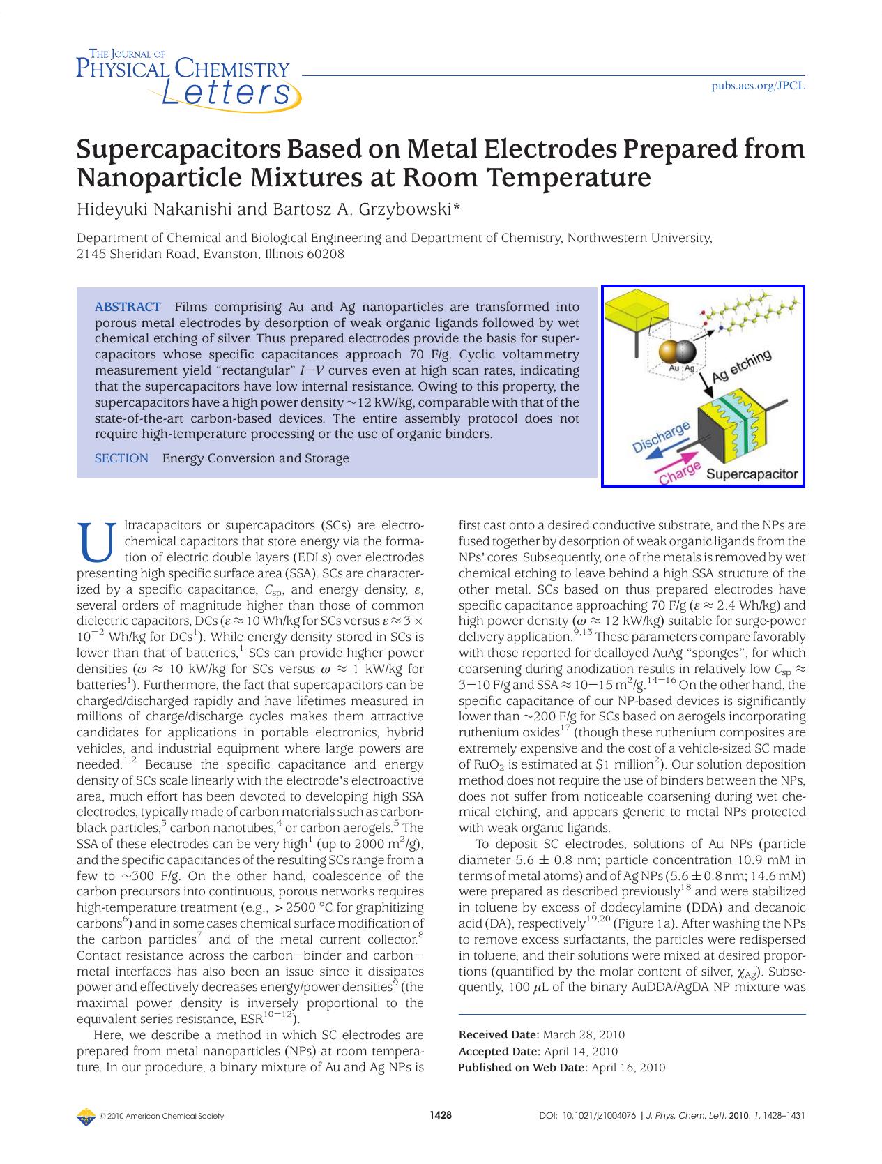 Supercapacitors Based on Metal Electrodes Prepared from Nanoparticle Mixtures at Room Temperature by Unknown