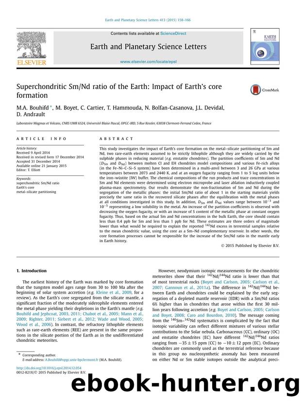 Superchondritic SmNd ratio of the Earth: Impact of Earth's core formation by M.A. Bouhifd & M. Boyet & C. Cartier & T. Hammouda & N. Bolfan-Casanova & J.L. Devidal & D. Andrault