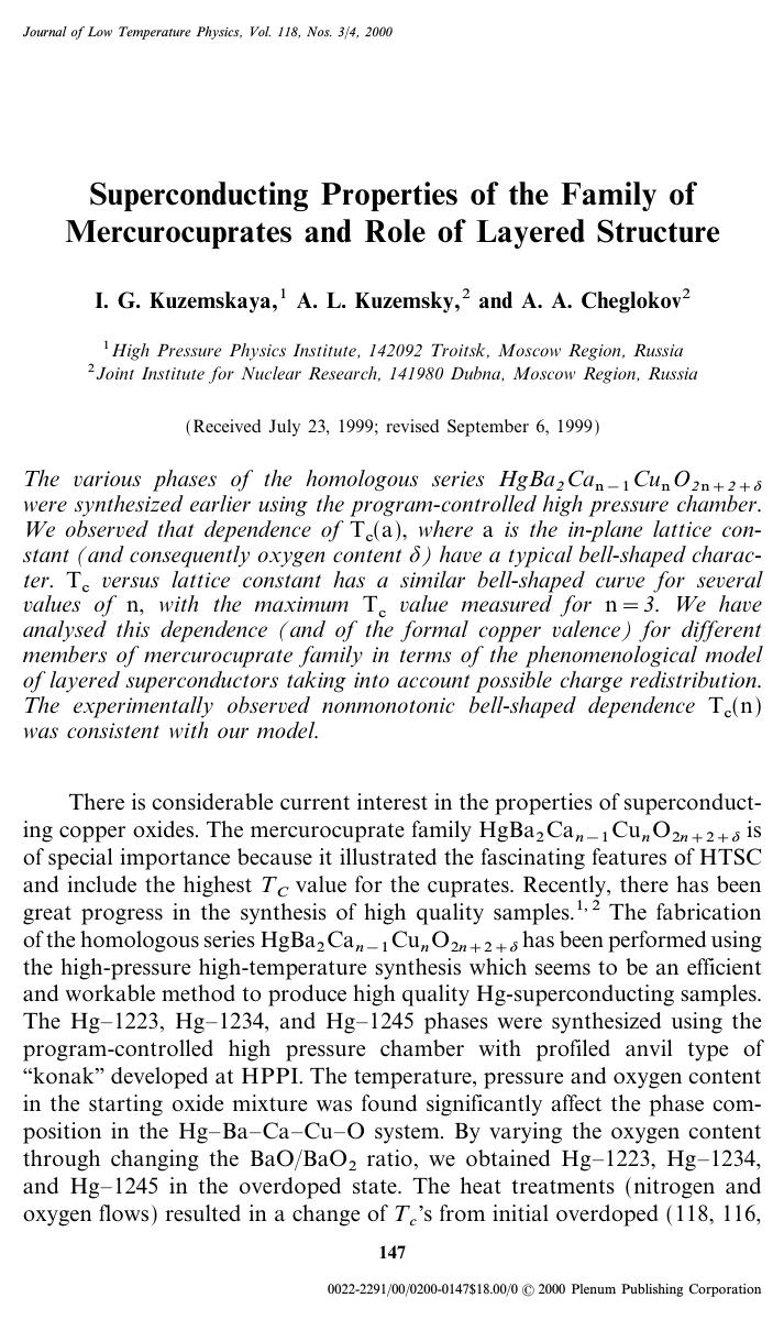 Superconducting Properties of the Family of Mercurocuprates and Role of Layered Structure by Unknown