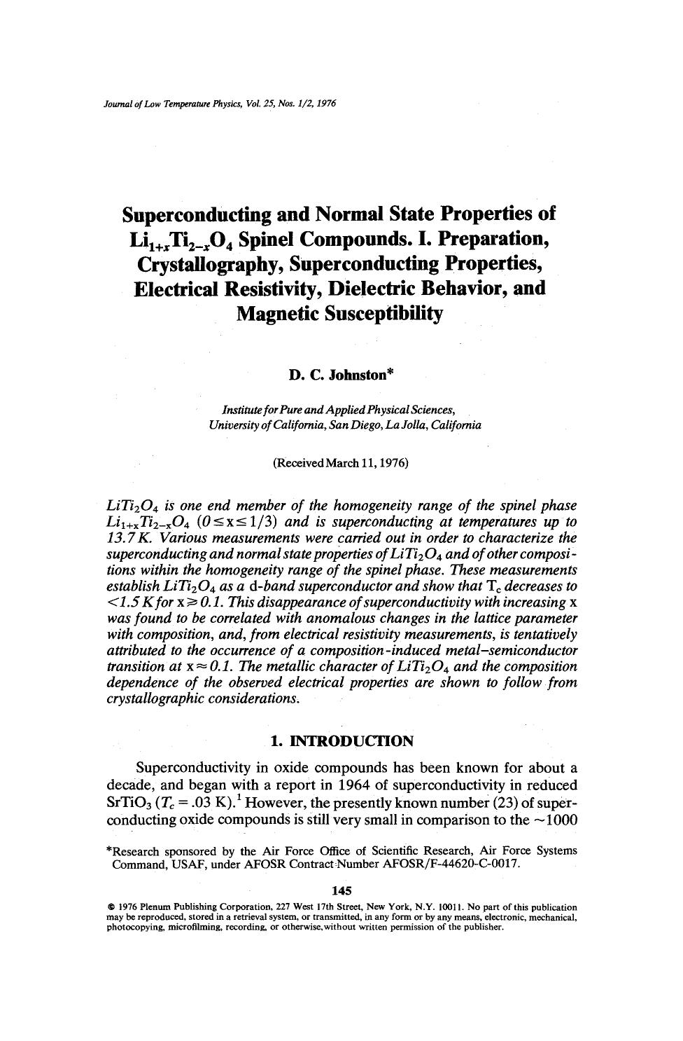 Superconducting and normal state properties of Li <Subscript>1&#x002B; <Emphasis Type="Italic">x <Emphasis> <Subscript>Ti <Subscript>2&#x2212; <Emphasis Type="Italic">x <Emphasis> by Unknown