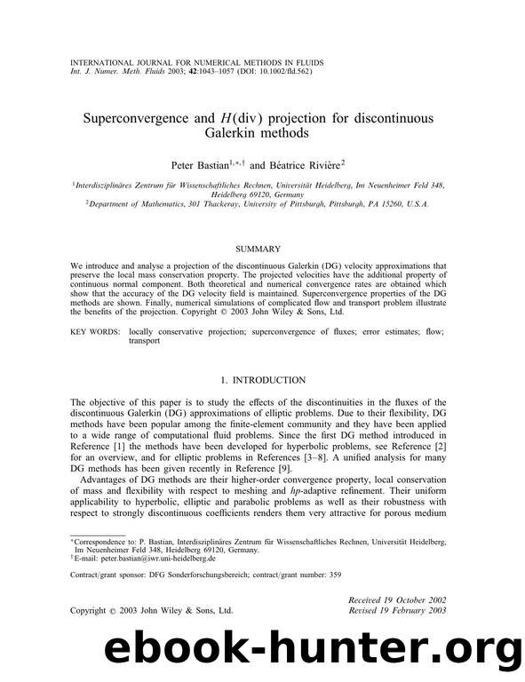 Superconvergence and H(div) projection for discontinuous Galerkin methods by Unknown