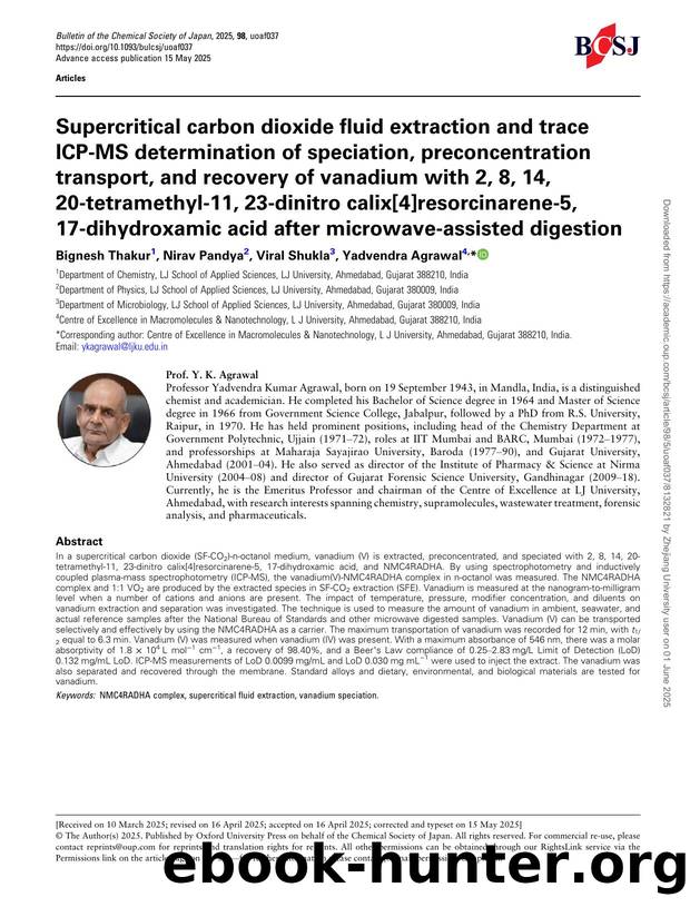 Supercritical carbon dioxide fluid extraction and trace ICP-MS determination of speciation, preconcentration transport, and recovery of vanadium with 2, 8, 14, 20-tetramethyl-11, 2 by Bignesh Thakur & Nirav Pandya & Viral Shukla & Yadvendra Agrawal