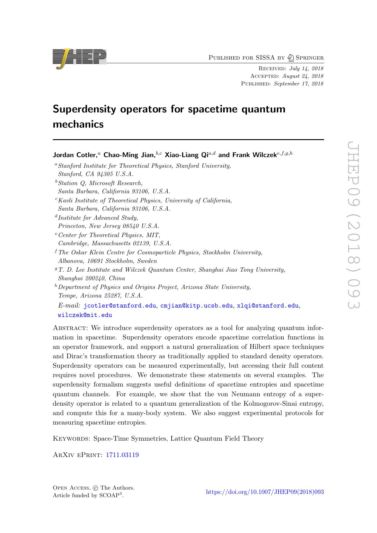 Superdensity operators for spacetime quantum mechanics (2018) by Unknown