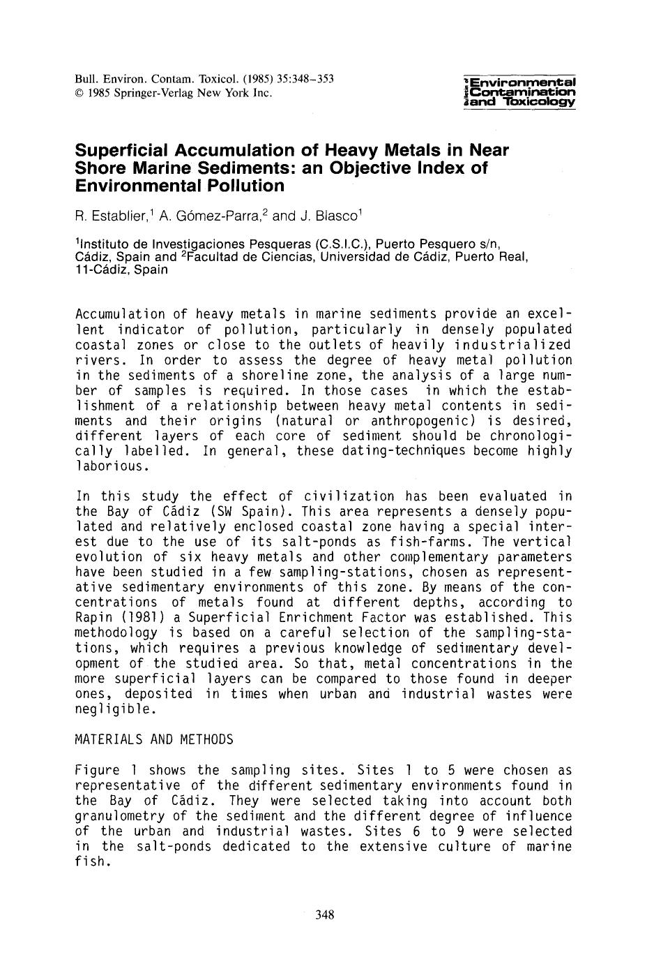 Superficial accumulation of heavy metals in near shore marine sediments: An objective index of environmental pollution by Unknown