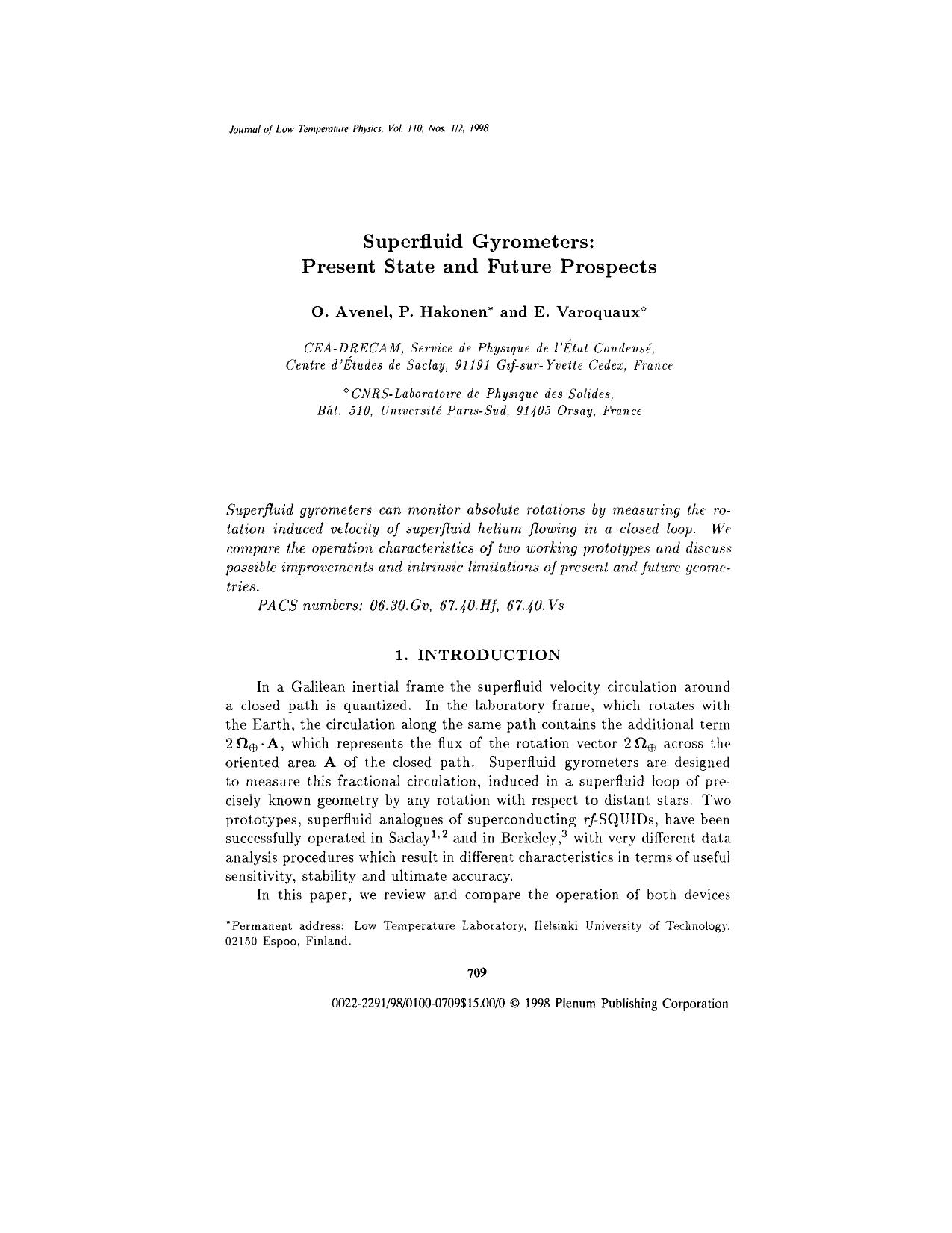 Superfluid Gyrometers: Present State and Future Prospects by Unknown