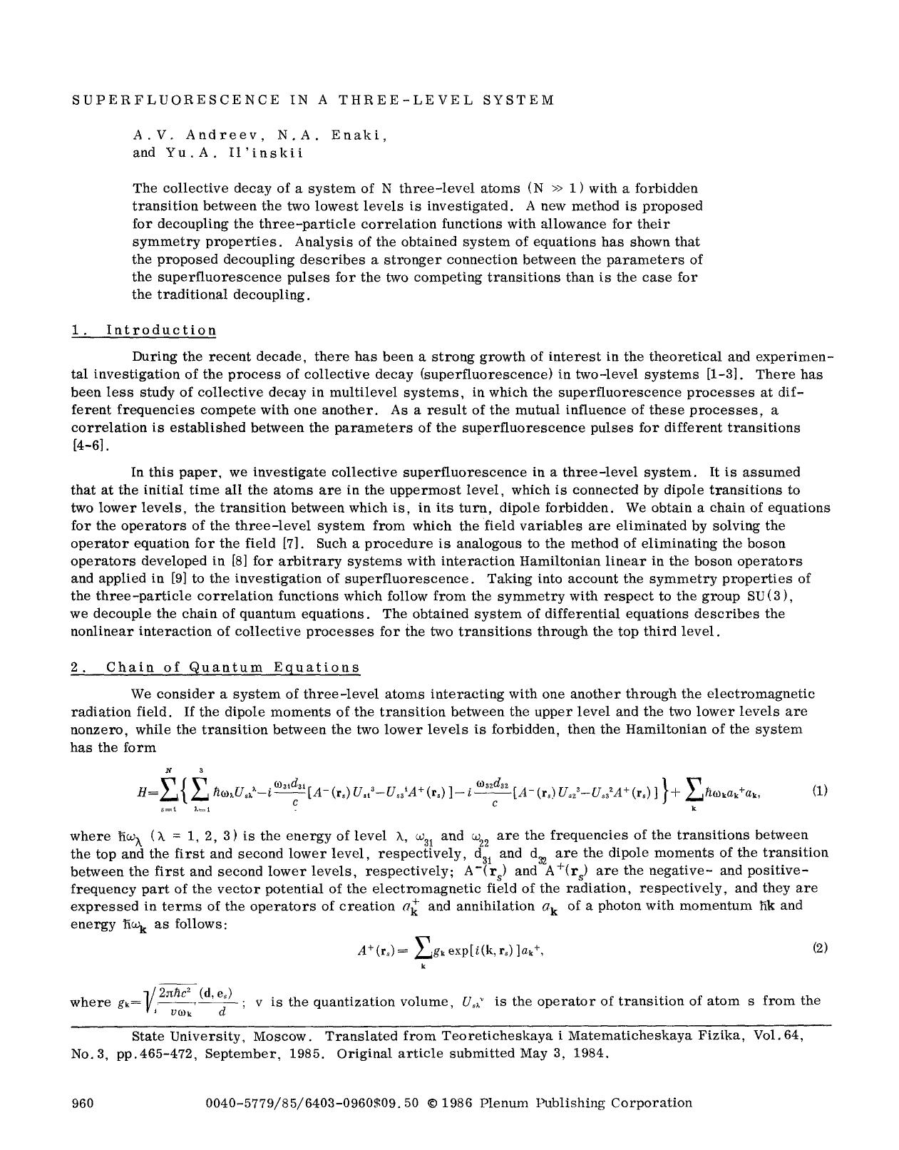 Superfluorescence in a three-level system by Unknown