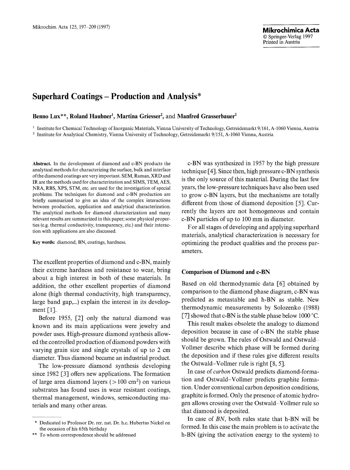 Superhard coatings — Production and analysis by Unknown
