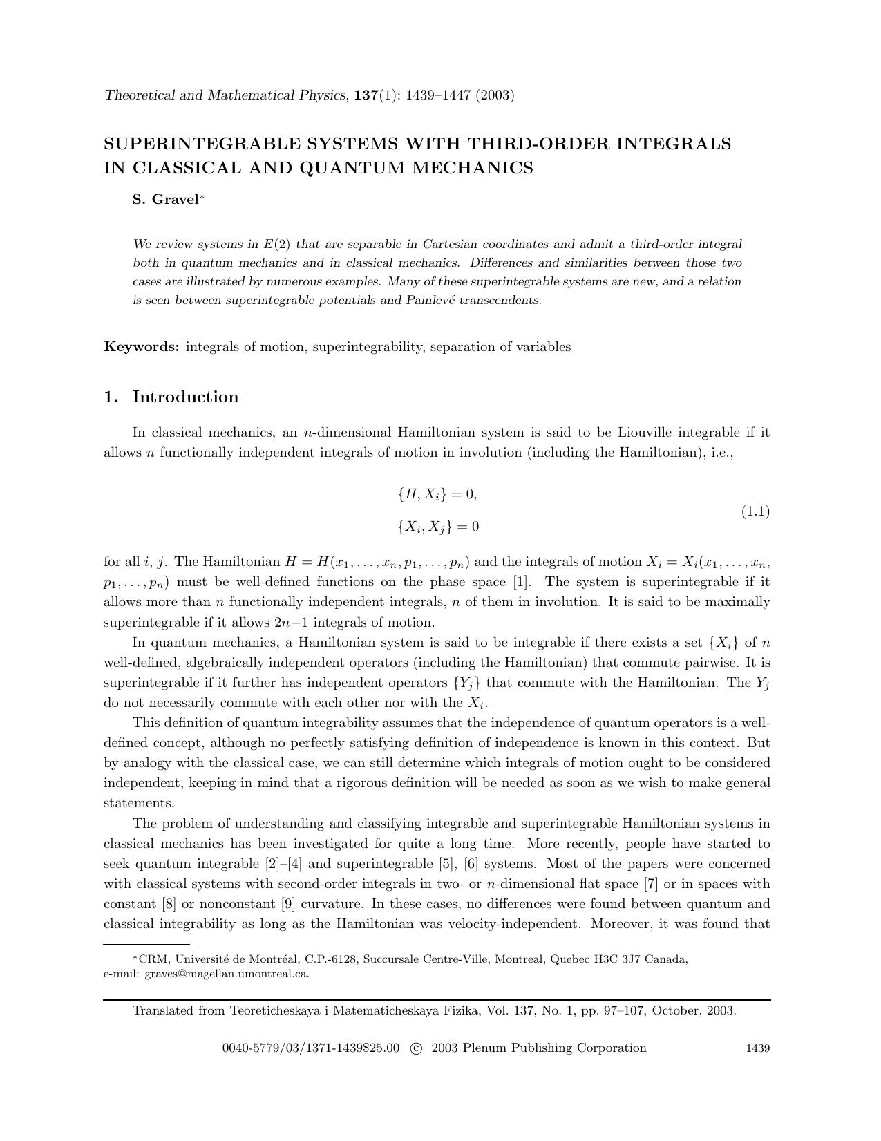 Superintegrable Systems with Third-Order Integrals in Classical and Quantum Mechanics by Unknown