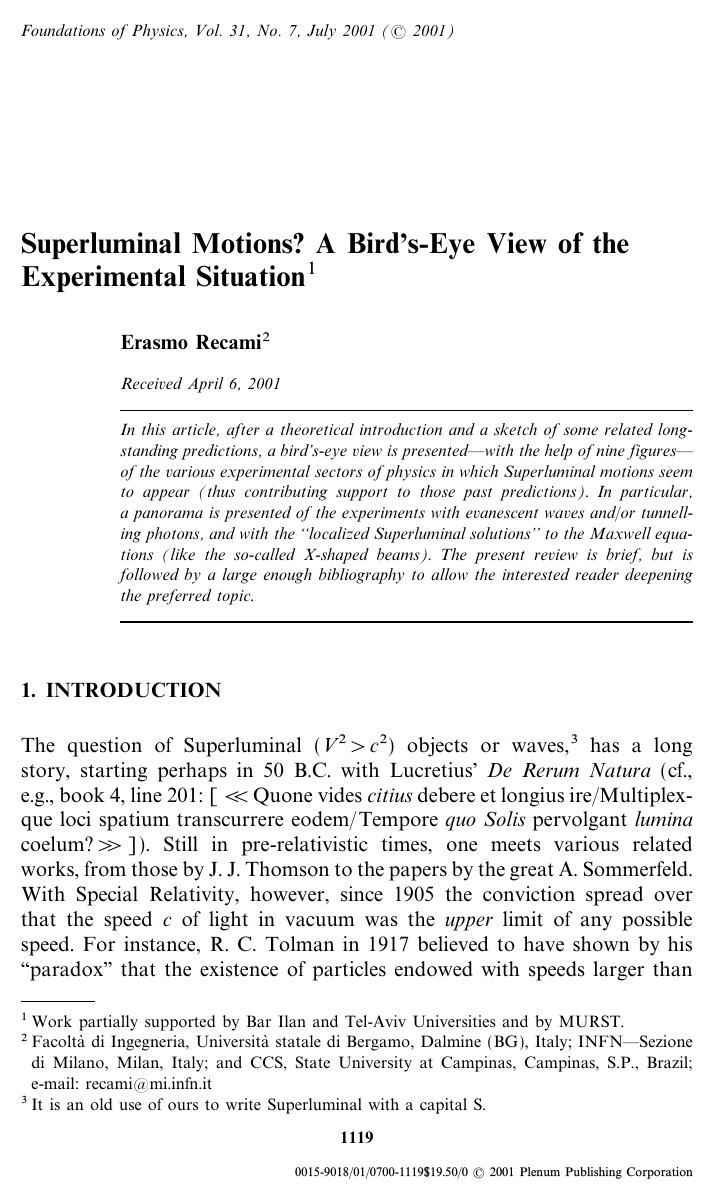 Superluminal Motions? A Bird's-Eye View of the Experimental Situation by Unknown
