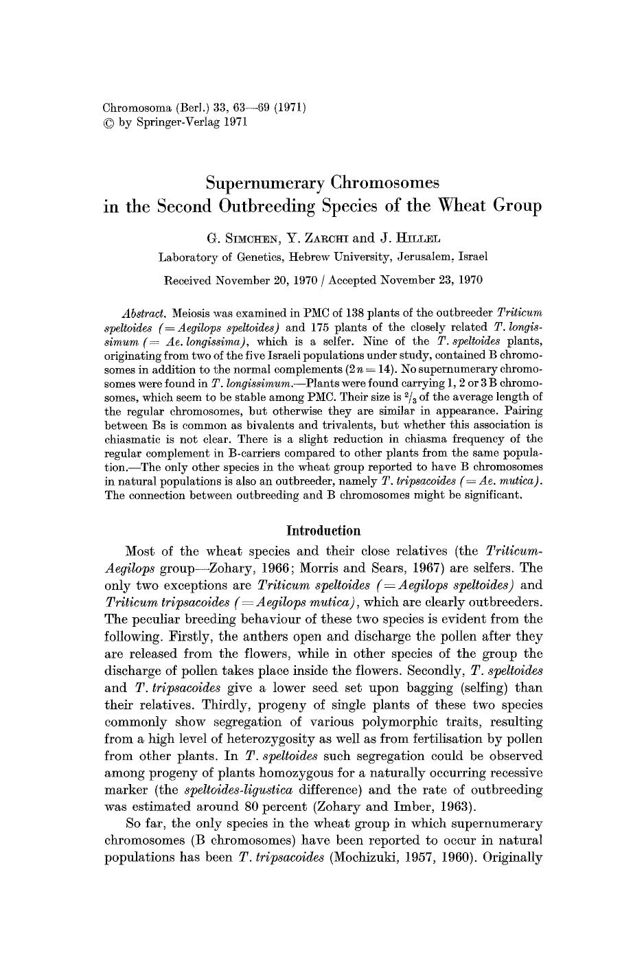 Supernumerary chromosomes in the second outbreeding species of the wheat group by Unknown