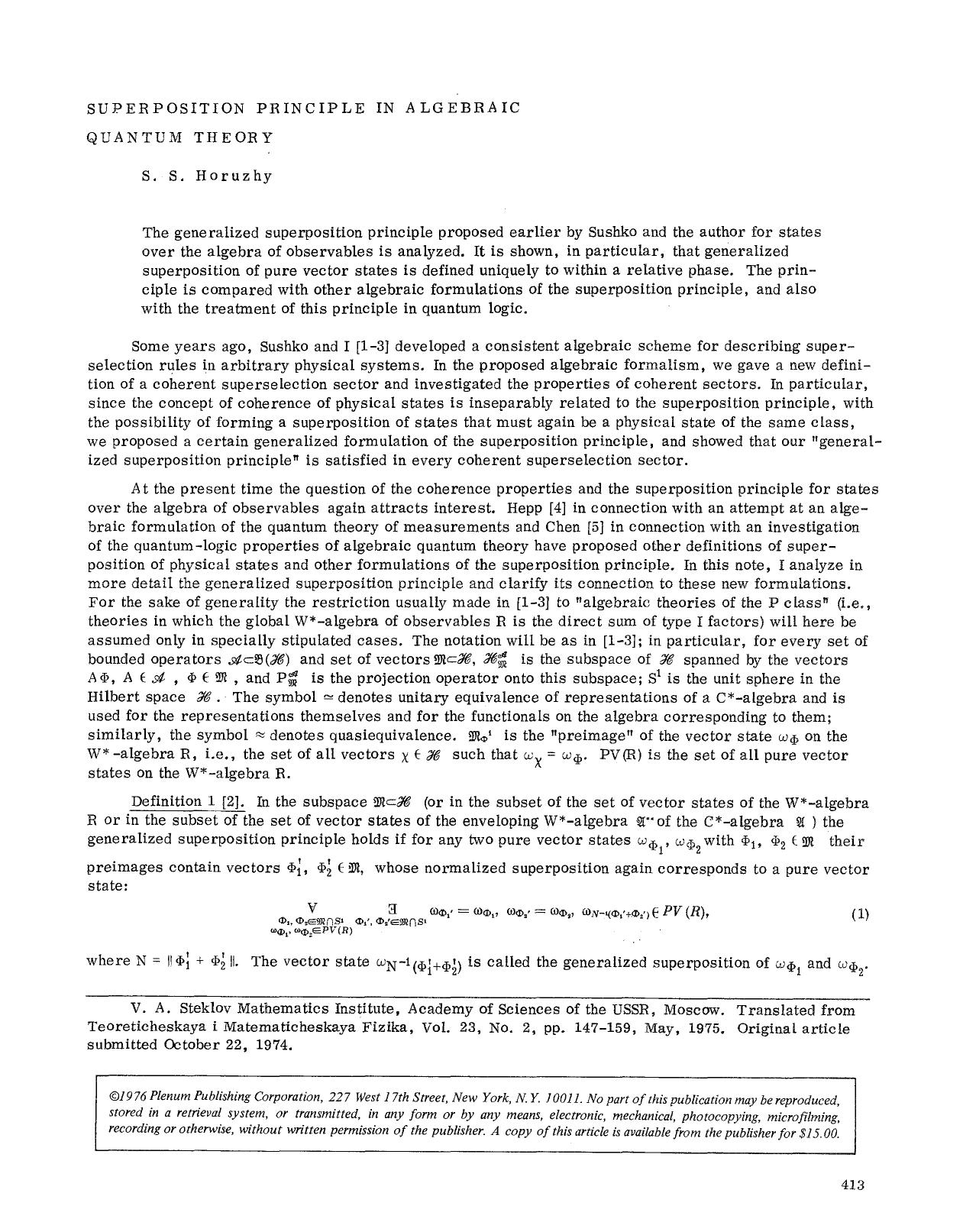 Superposition principle in Algebraic quantum theory by Unknown