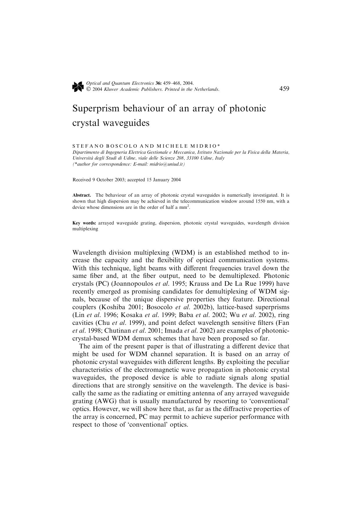 Superprism Behaviour of an Array of Photonic Crystal Waveguides by Unknown