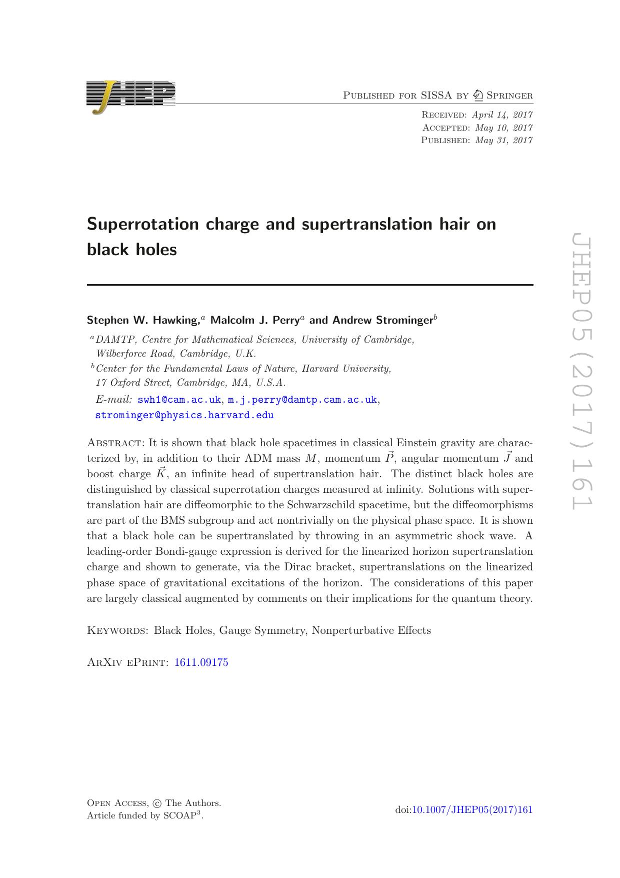 Superrotation charge and supertranslation hair on black holes (2017) by Unknown