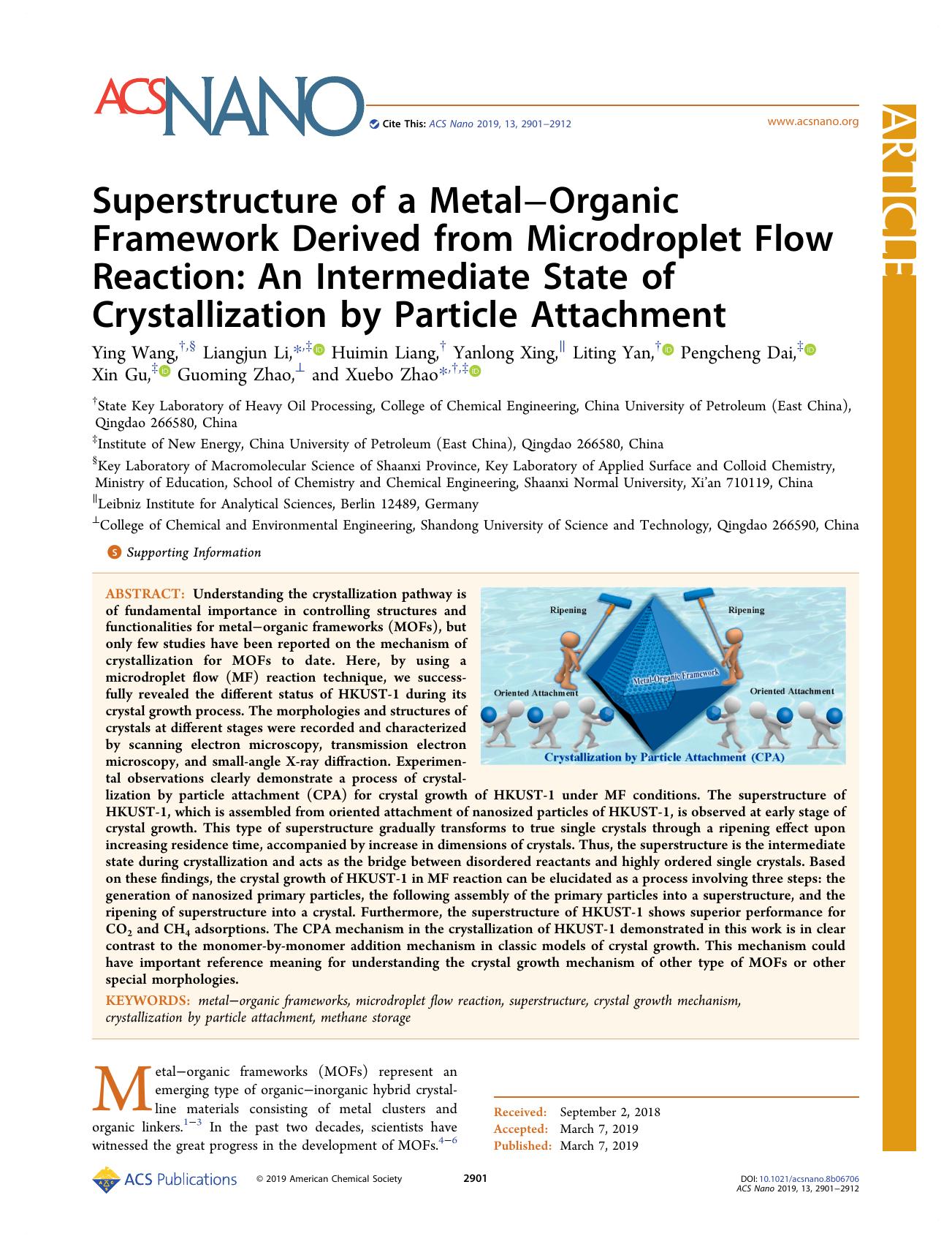 Superstructure of a MetalâOrganic Framework Derived from Microdroplet Flow Reaction: An Intermediate State of Crystallization by Particle Attachment by unknow