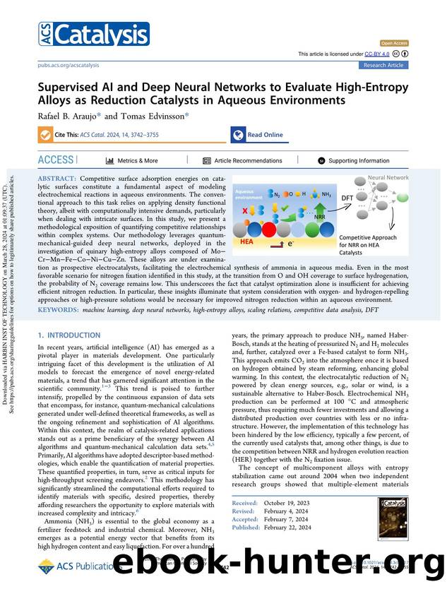Supervised AI and Deep Neural Networks to Evaluate High-Entropy Alloys as Reduction Catalysts in Aqueous Environments by Rafael B. Araujo & Tomas Edvinsson