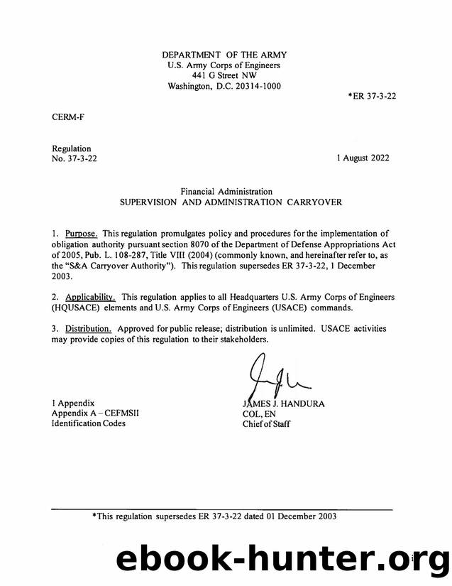 Supervision and Administration  Carryover. by CERM-F: "Pitcher Brandon J CIV USARMY CEHQ (USA)