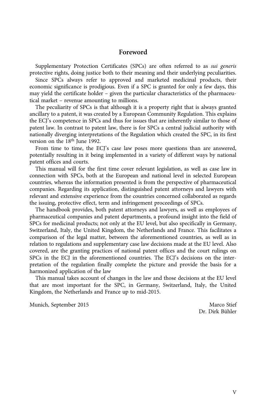 Supplementary Protection Certificates (SPC): A Handbook by Marco Stief; Dirk Bühler (editors)