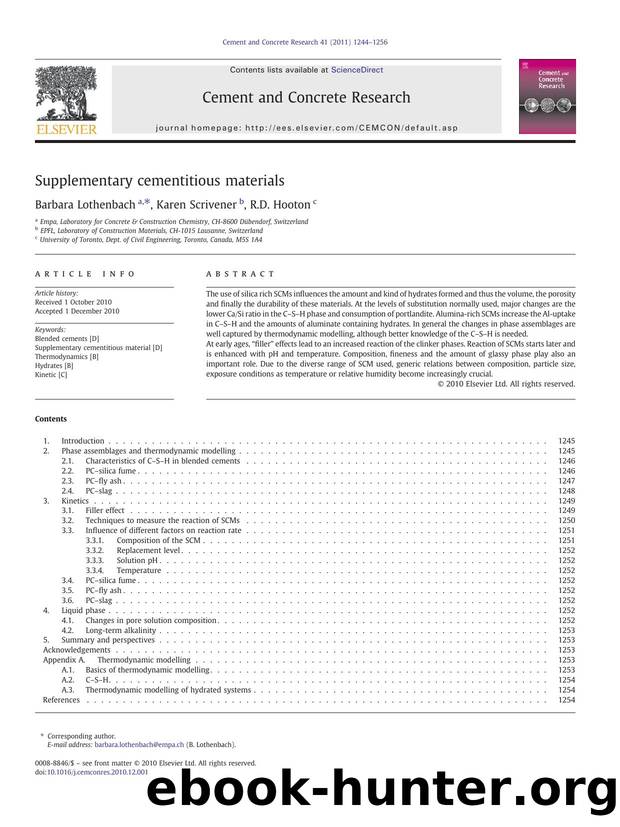 Supplementary cementitious materials by Barbara Lothenbach & Karen Scrivener & R.D. Hooton