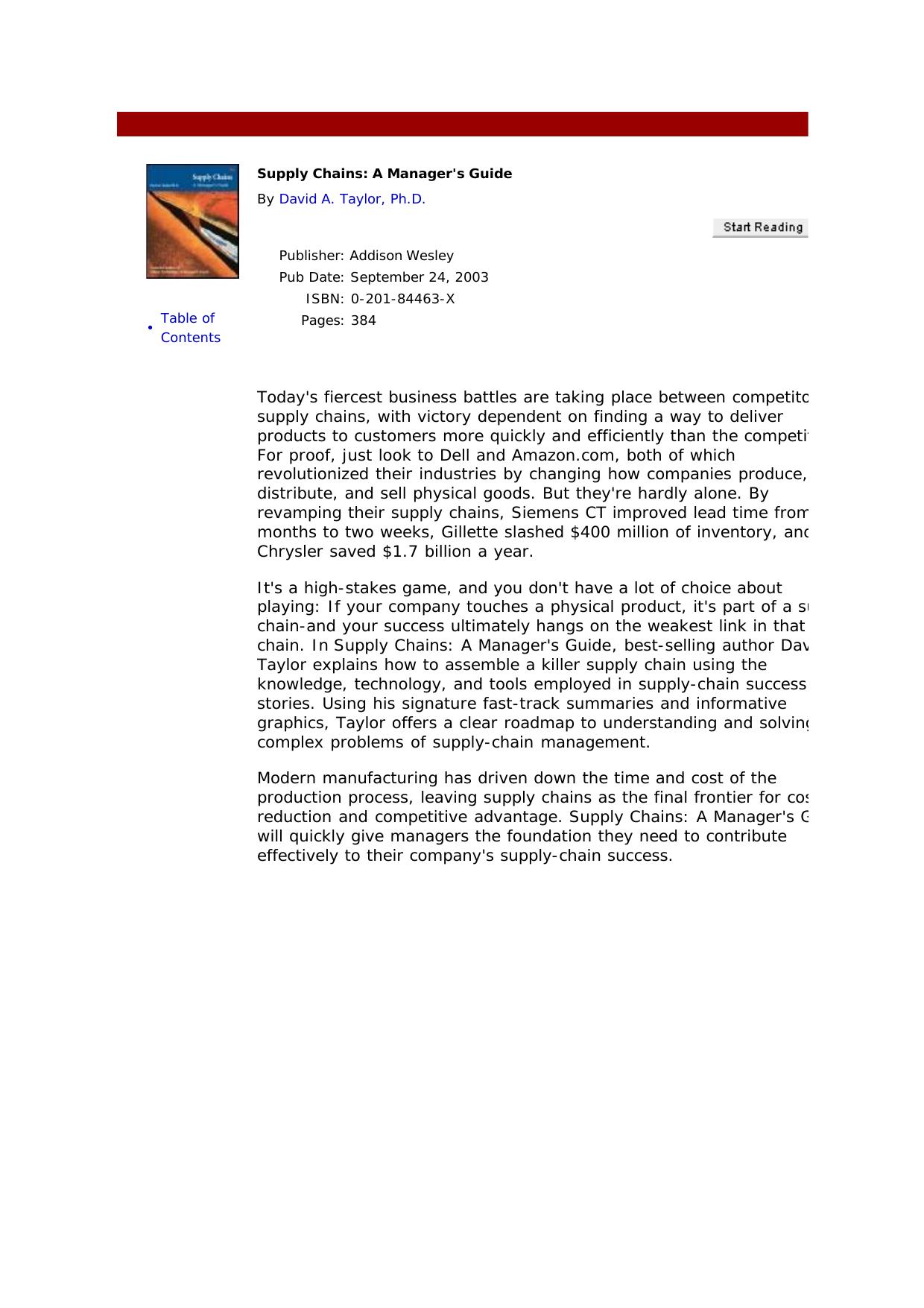 Supply Chains: A Manager's Guide by Unknow