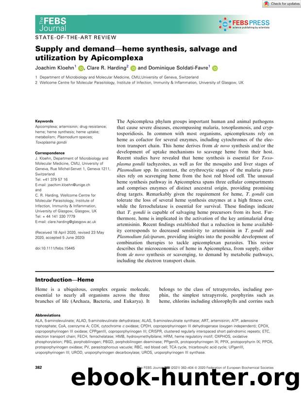 Supply and demandâheme synthesis, salvage and utilization by Apicomplexa by Unknown