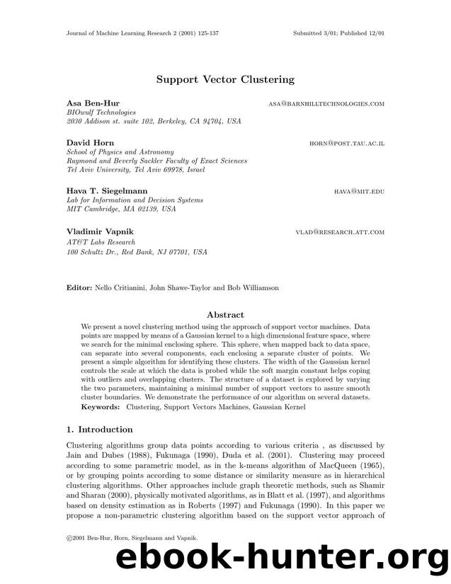 Support Vector Clustering Â Â Â Â (Kernel Machines Section) by Unknown
