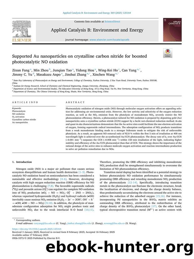Supported Au nanoparticles on crystalline carbon nitride for boosted photocatalytic NO oxidation by unknow
