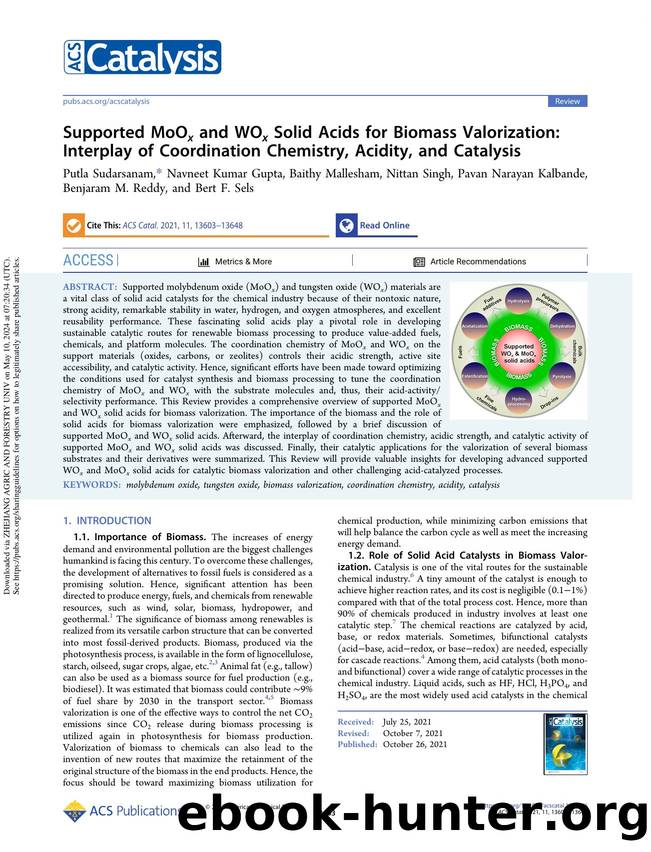 Supported MoOx and WOx Solid Acids for Biomass Valorization: Interplay of Coordination Chemistry, Acidity, and Catalysis by unknow
