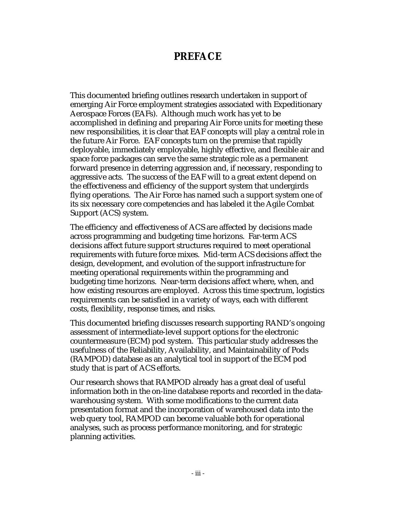 Supporting Expeditionary Aerospace Forces: Evaluation of the Ramprod Database (Documented briefing) by Patrick Mills