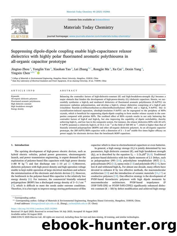 Suppressing dipole-dipole coupling enable high-capacitance relaxor dielectrics with highly polar fluorinated aromatic polythiourea in all-organic capacitor prototype by unknow
