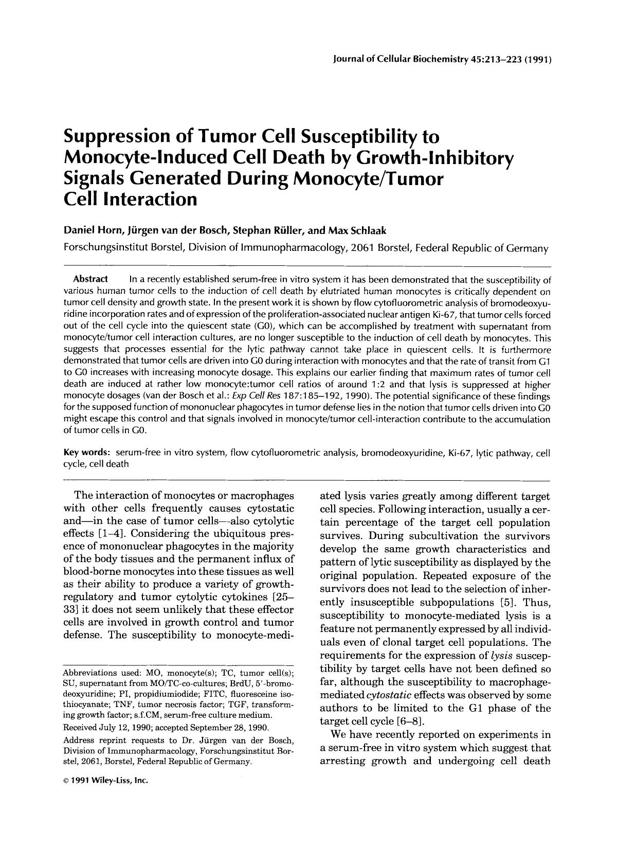 Suppression of tumor cell susceptibility to monocyte-induced cell death by growth-inhibitory signals generated during monocytetumor cell interaction by Unknown