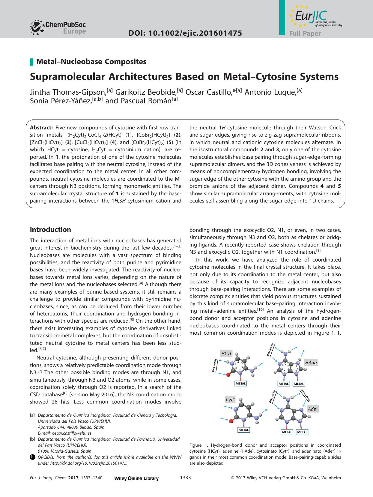 Supramolecular Architectures Based on Metal–Cytosine Systems by Unknown