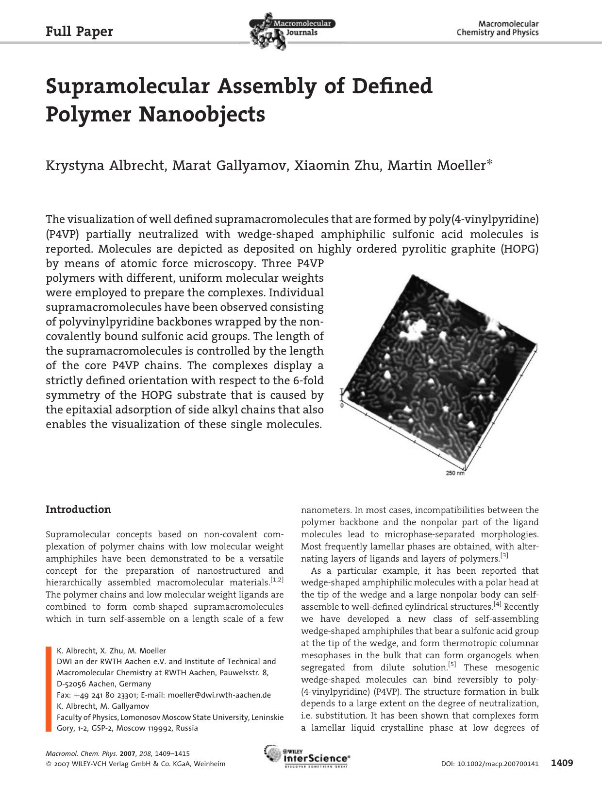 Supramolecular Assembly of Defined Polymer Nanoobjects by Unknown