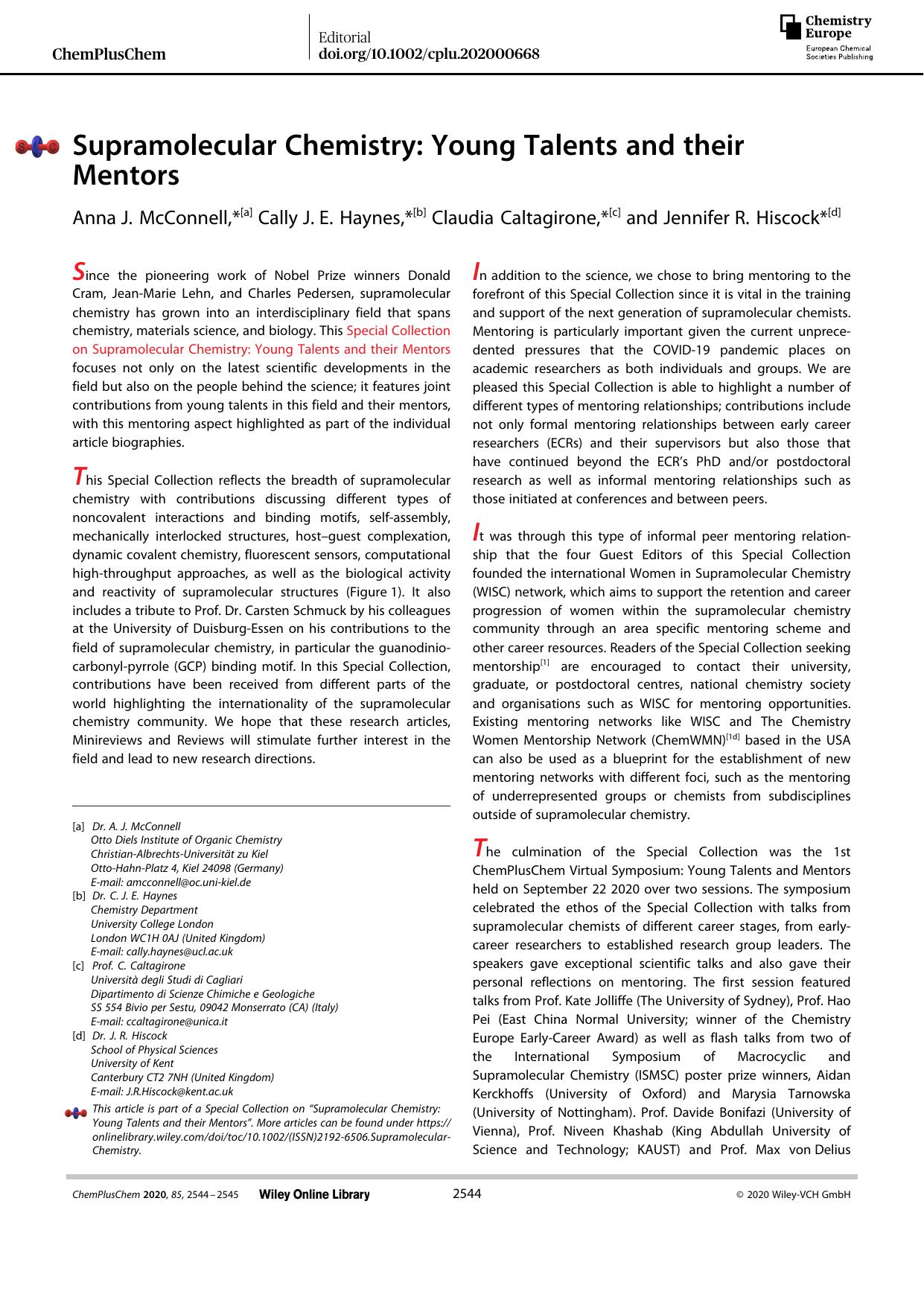 Supramolecular Chemistry: Young Talents and their Mentors by Unknown