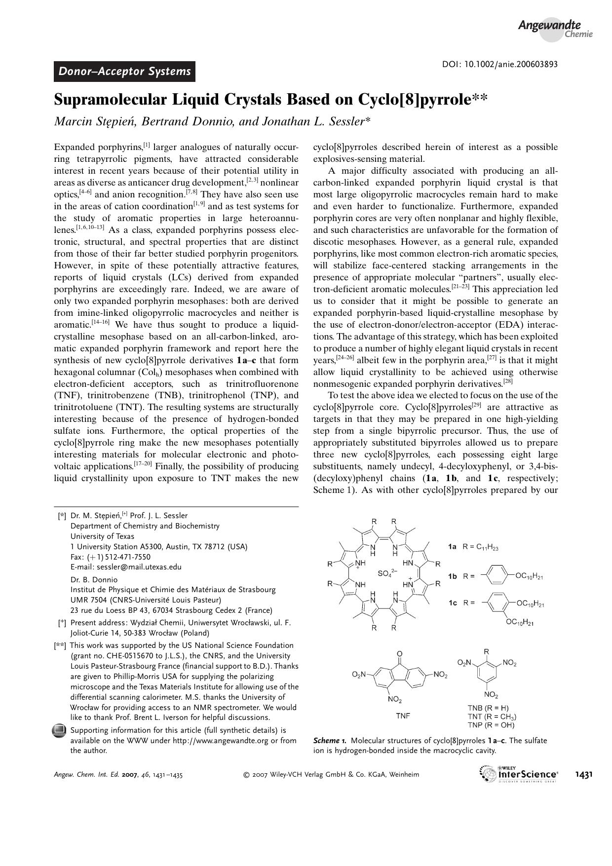Supramolecular Liquid Crystals Based on Cyclo[8]pyrrole by Unknown