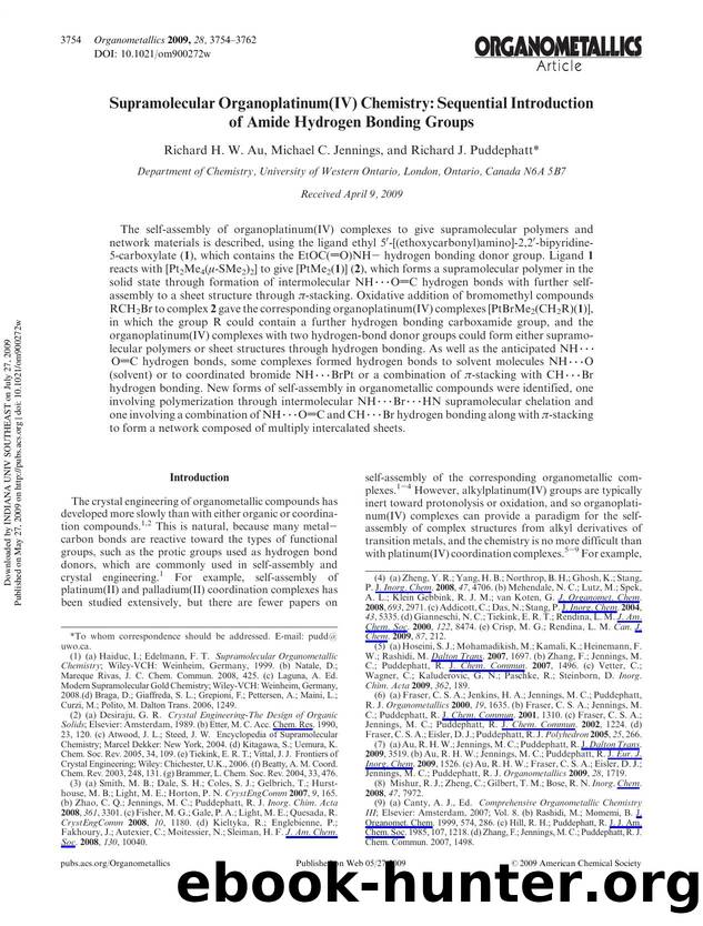 Supramolecular Organoplatinum(IV) Chemistry: Sequential Introduction of Amide Hydrogen Bonding Groups by Richard H. W. Au Michael C. Jennings & Richard J. Puddephatt*