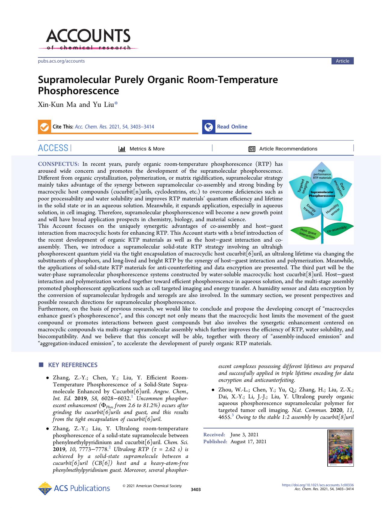 Supramolecular Purely Organic Room-Temperature Phosphorescence by Xin-Kun Ma and Yu Liu