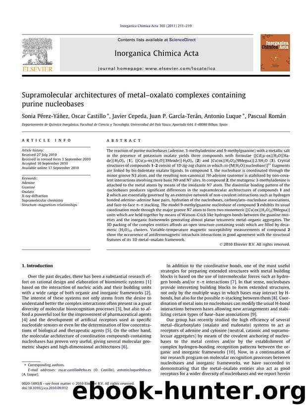 Supramolecular architectures of metalÃ¢â¬âoxalato complexes containing purine nucleobases by unknow