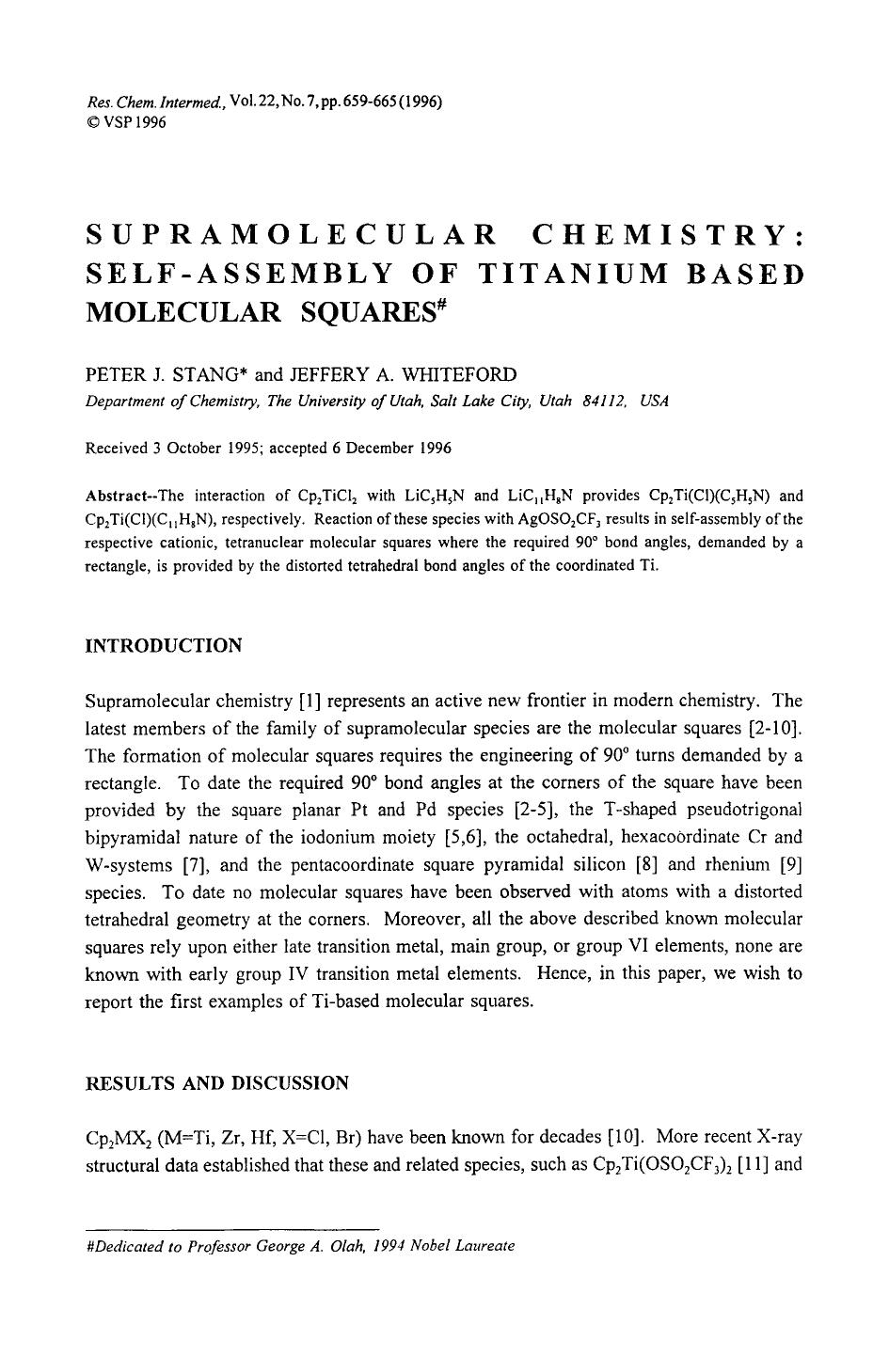 Supramolecular chemistry: Self-assembly of titanium based molecular squares by Unknown
