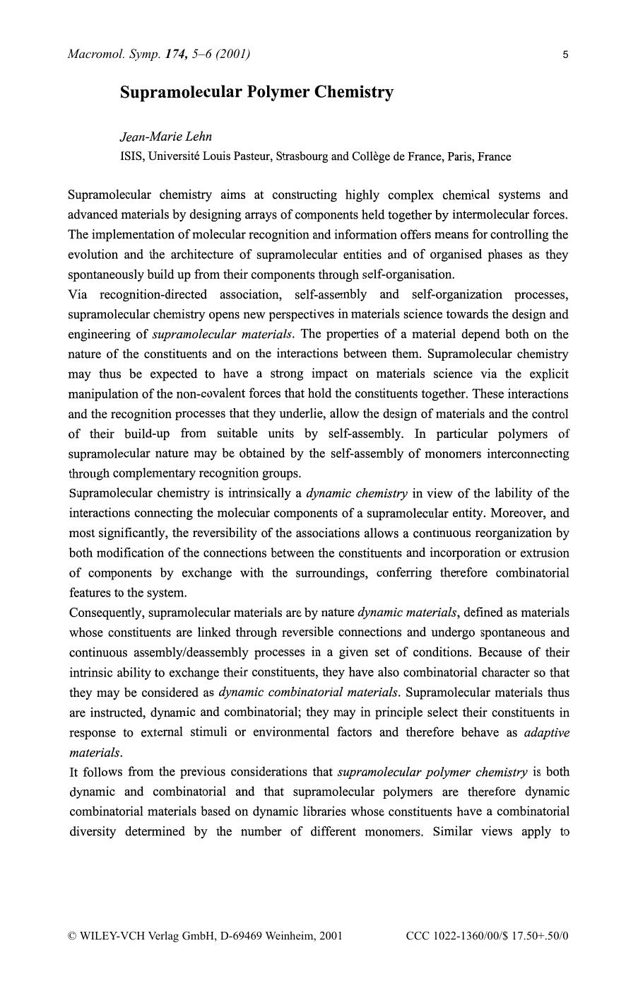 Supramolecular polymer chemistry by Lutz Bıttger