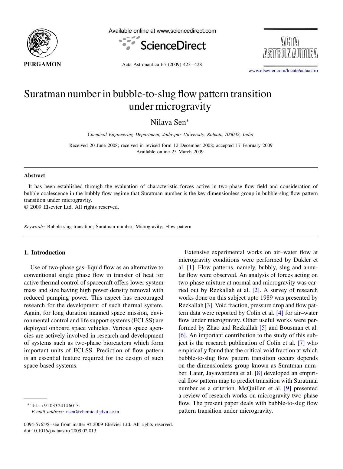 Suratman number in bubble-to-slug flow pattern transition under microgravity by Nilava Sen