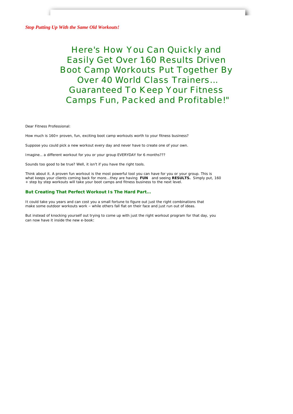 Sure Results-The Ultimate Book Of BootCamp Workouts. by Best of Kuszter's Collection