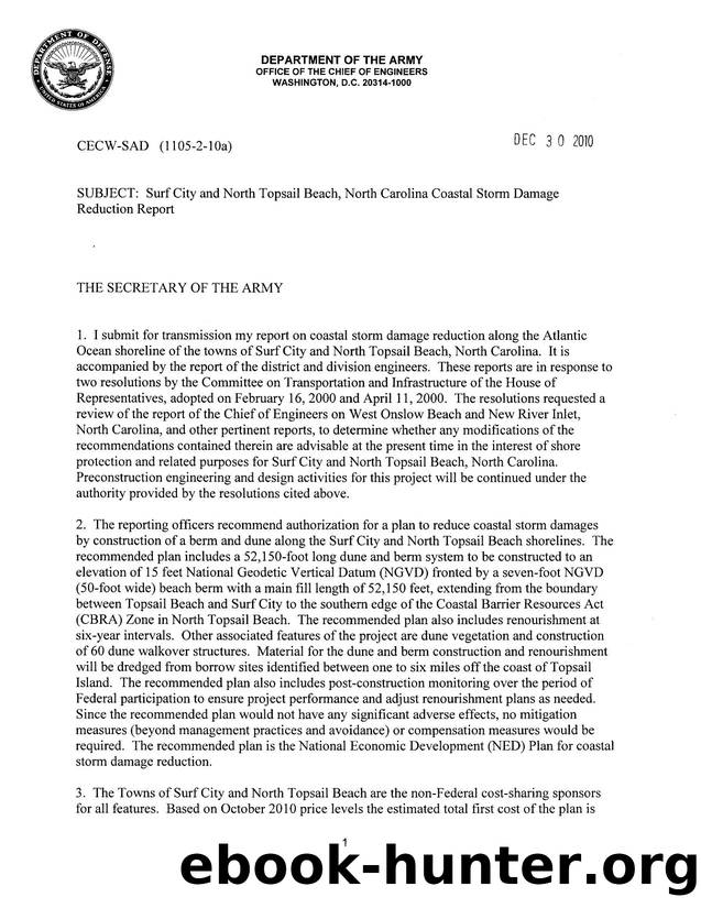 Surf City and North Topsail Beach, North Carolina Coastal Storm Damage Reduction Report by CECW-SAD South Atlantic Division