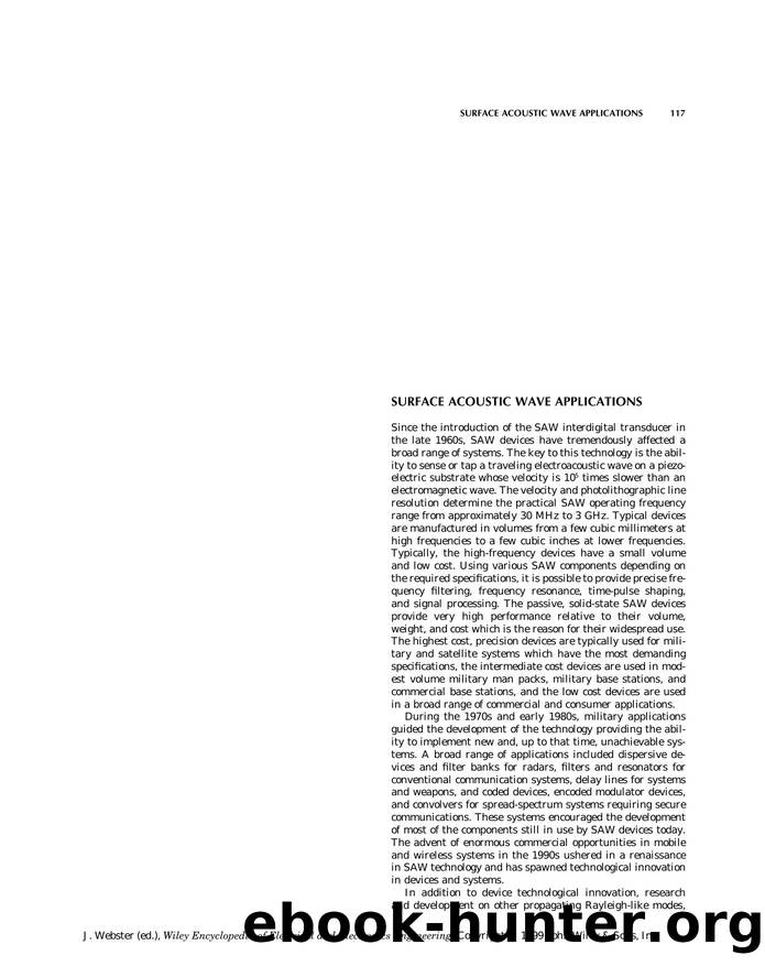 Surface Acoustic Wave Applications". In: Wiley Encyclopedia of Electrical and Electronics Engineering by Unknown