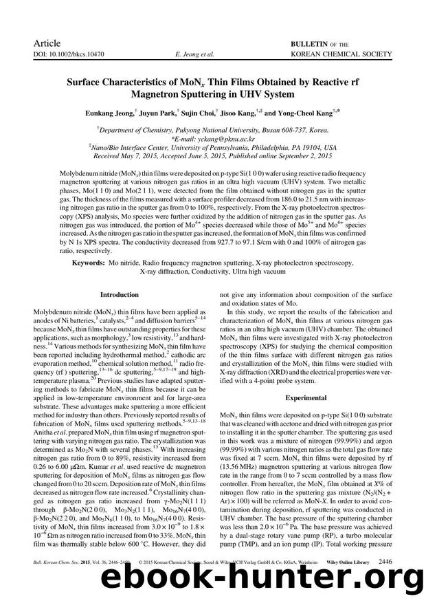 Surface Characteristics of MoNx Thin Films Obtained by Reactive rf Magnetron Sputtering in UHV System by Unknown