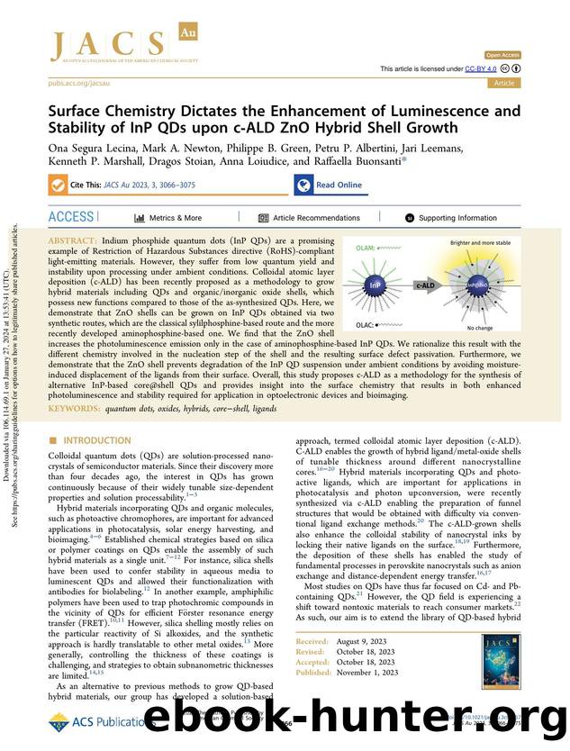 Surface Chemistry Dictates the Enhancement of Luminescence and Stability of InP QDs upon c-ALD ZnO Hybrid Shell Growth by unknow