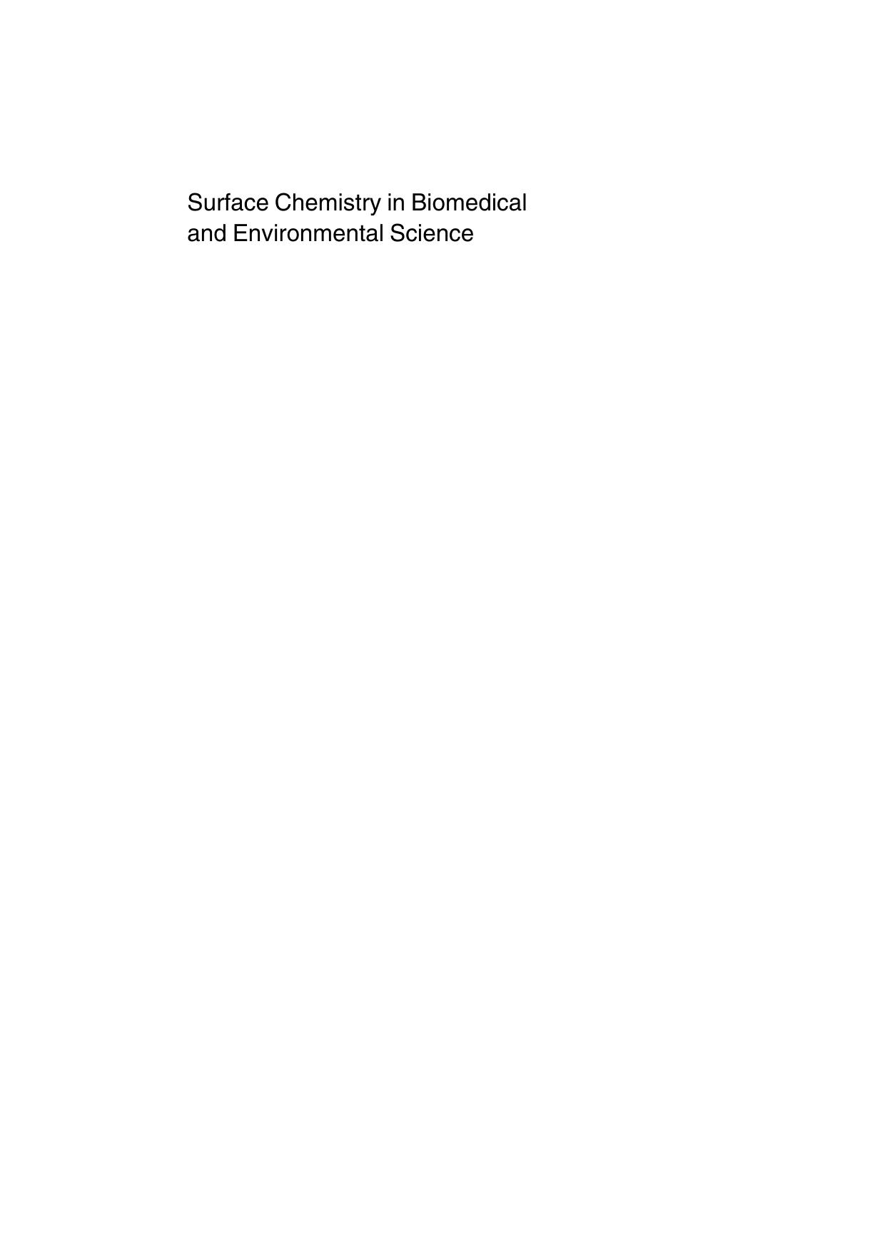 Surface Chemistry in Biomedical and Environmental Science by Unknown