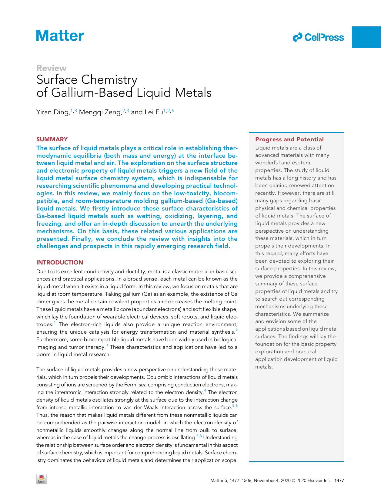 Surface Chemistry of Gallium-Based Liquid Metals by Yiran Ding & Mengqi Zeng & Lei Fu