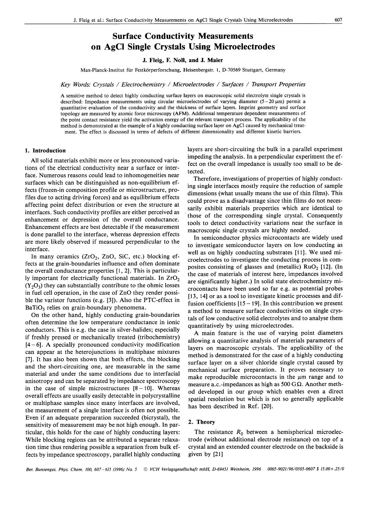 Surface Conductivity Measurements on AgCl Single Crystals Using Microelectrodes by Unknown
