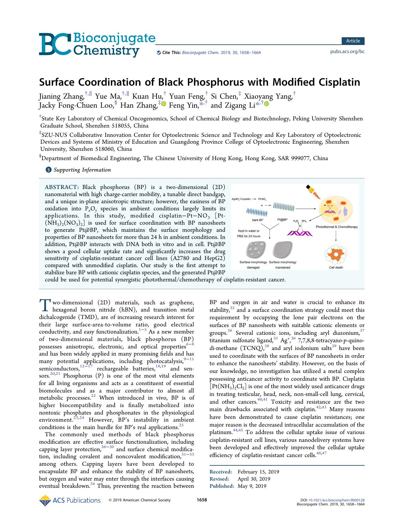 Surface Coordination of Black Phosphorus with Modified Cisplatin by unknow